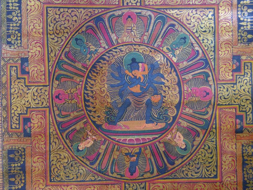 Chakrasamvara Mandala 10 Centre Square The outer circle of the inner square forms a lotus flower. Buddha and the five Dyhani Buddhas are visible.